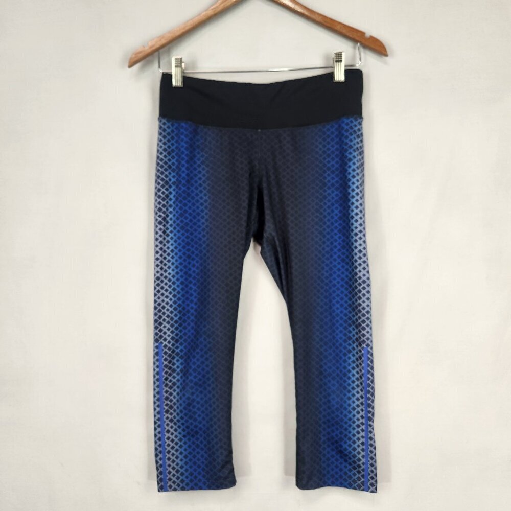 Champion Crop Leggings Yoga Pants Women's M Black Blue Ombre Pocket Drawstring